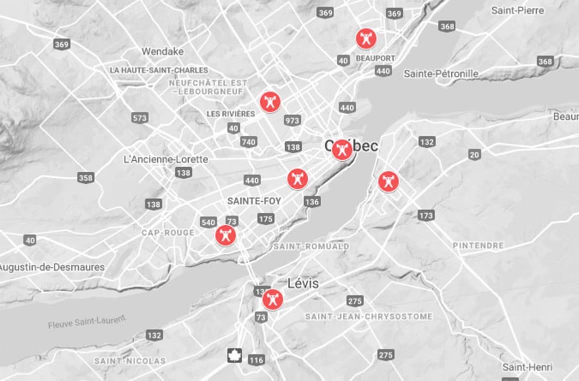 Neo fitness Quebec City network map